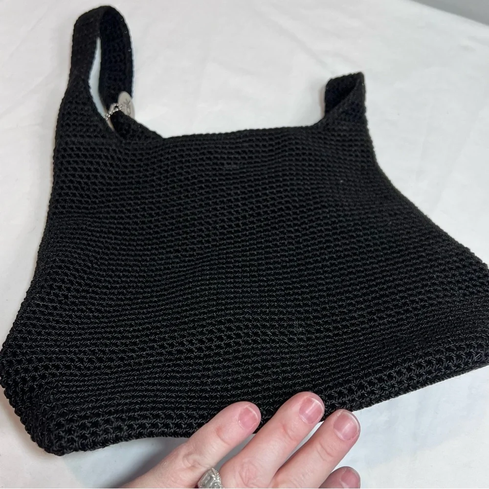 The Sak classic black hobo, shoulder bag purse, zip top crochet